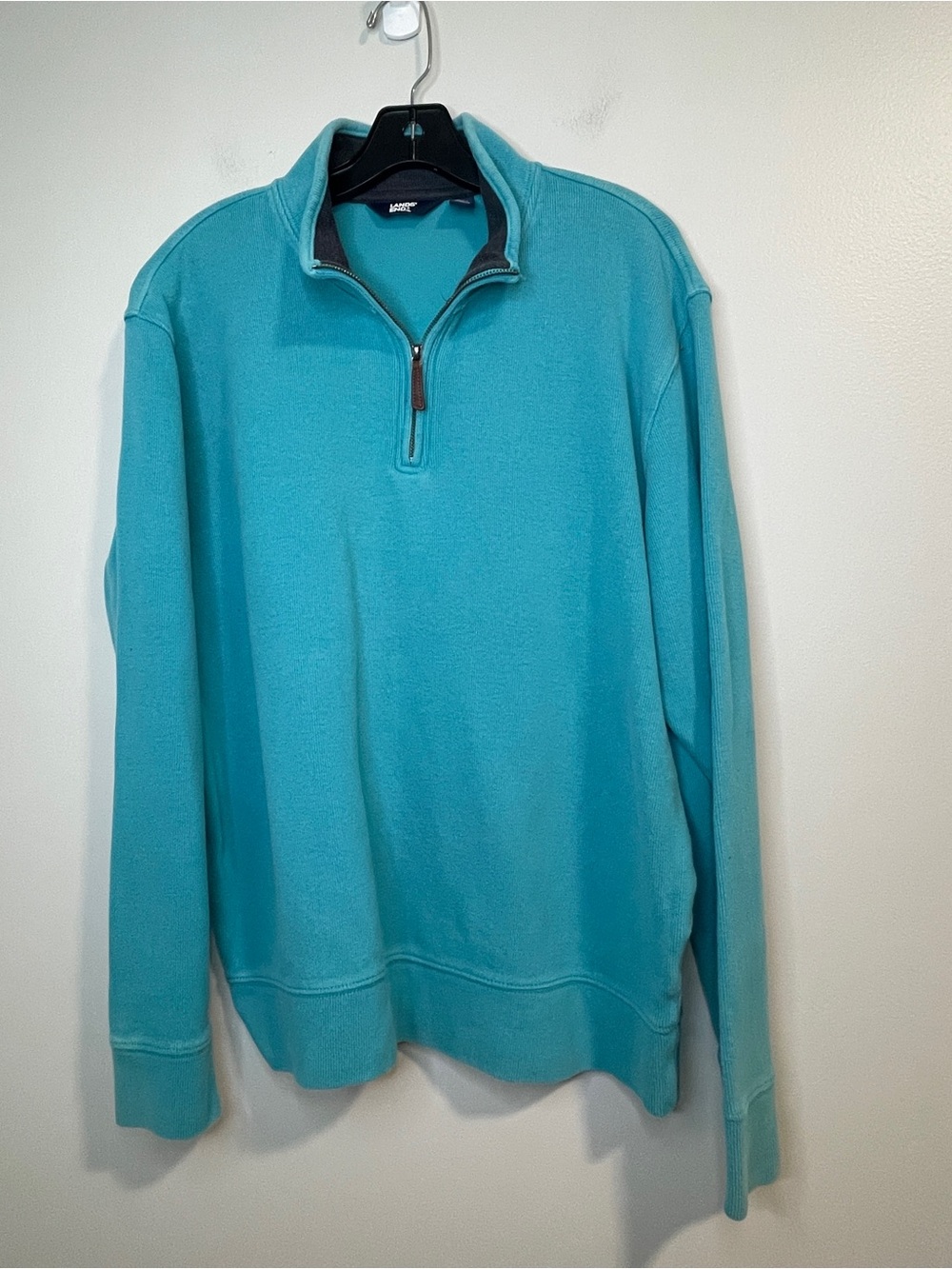Lands' End Men's Teal Blue Quarter-Zip Heavy Cotton Pullover